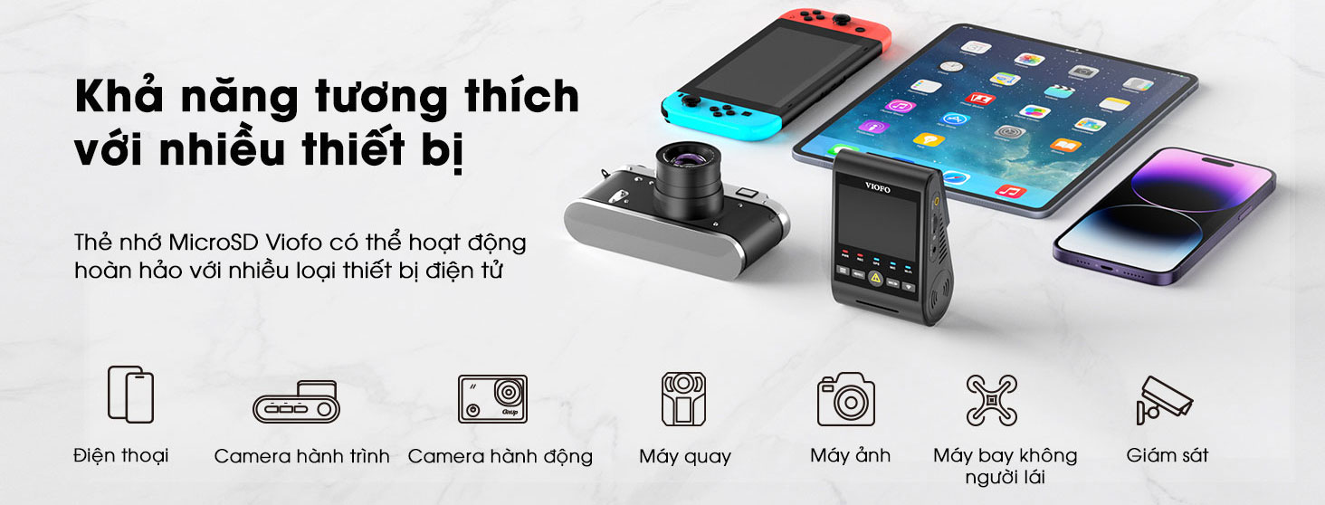 thẻ nhớ camera hành trình viofo tương thích với nhiều loại thiết bị điện tử
